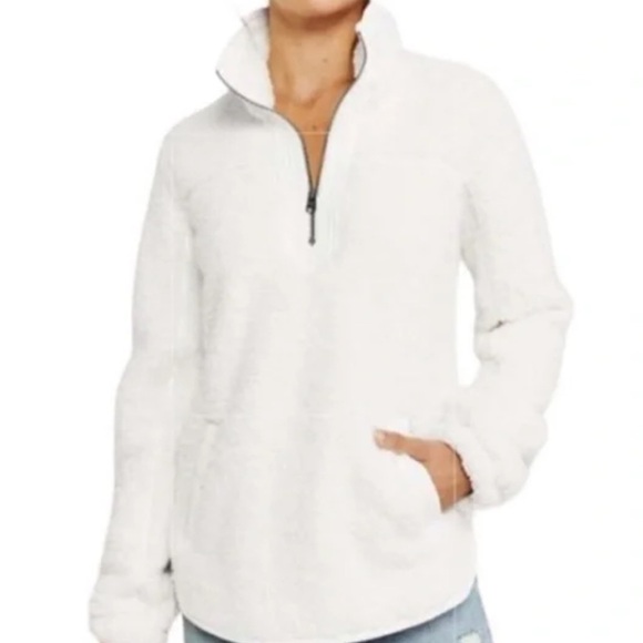 Abercrombie & Fitch Sherpa Half Zip Pullover Tan Large - Picture 1 of 4